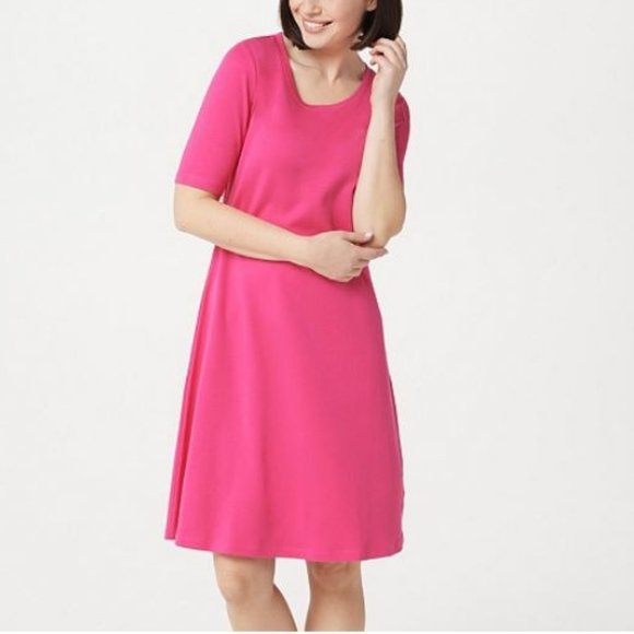 Isaac Mizrahi Petite Pima Cotton ElbowSleeve Dress - Picture 1 of 2
